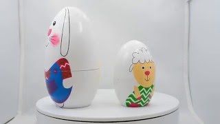 5" Set of 4 Bunny, Sheep, Chick, Flower Wooden Easter Eggs Russian Nesting Dolls