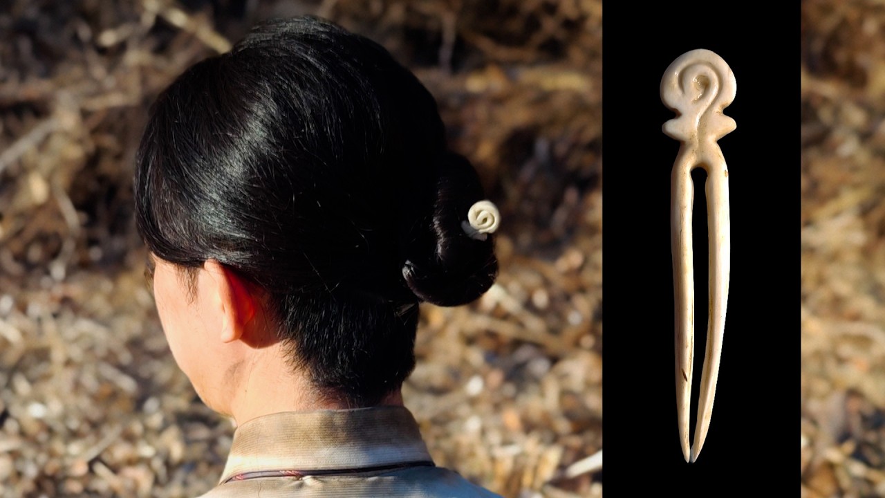 【ヘアゴム封印】一本のツノから縄文時代のかんざしを削り出す #41 Primitive Japan