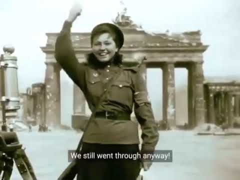 Soviet military traffic controller Lydia Spivak in front of the Brandenburg Gate, Berlin, May 1945.