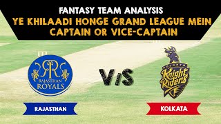 RR vs KKR | Dream11 Grand League Team Picks & Analysis