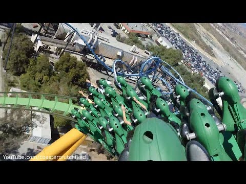 Back row point of view footage of Riddler's Revenge