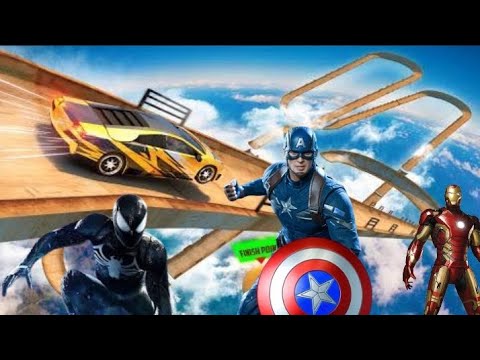 SPIDERMAN CARS MARIO Ramp JUMP Challenge ! SUPERHERO HULK IronMan Trevor and Friends Stunt - GTA V