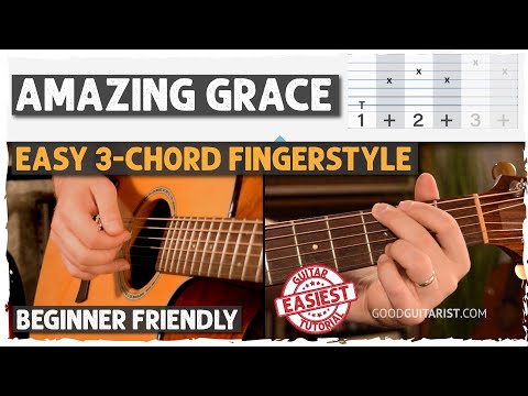 Amazing Grace Fingerstyle Guitar Lesson for Beginners | 3 Chord Song on Guitar