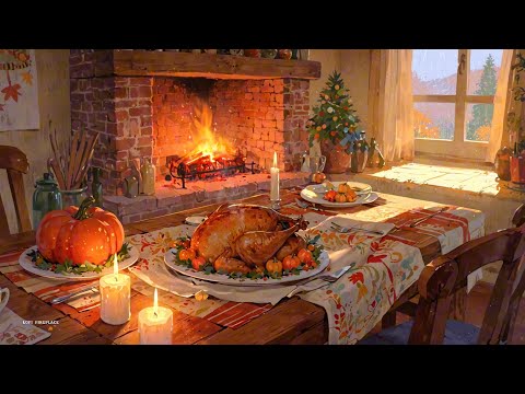 Cozy Thanksgiving Dinner by the Fireplace 🦃🔥 | Relaxing Lofi Beats for Study & Calm