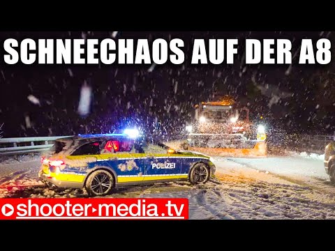 ❄️ Schneechaos auf der A8 ❄️  Starker Schneefall - querstehende LKW  🚨  Vollsperrung  🚨  THW