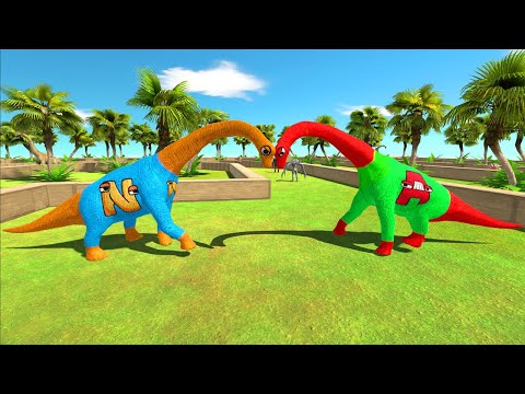 Alphabet Lore N vs Alphabet Lore A Brachiosaurus Death Run | Animal Battle Revolt Simulator