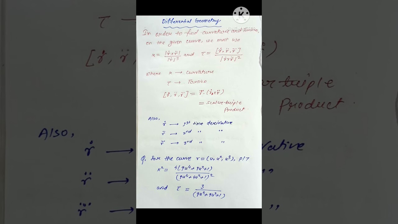 DIFFERENTIAL GEOMETRY || curves in space ||#curvature #torsion