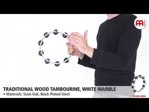 MEINL Percussion - MEINL Percussion - Traditional Wood Tambourine - 2 rows, White Marble - TA2BK-WHM
