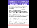 Top 5 Supervisor Job Interview Questions Answers Must Watch