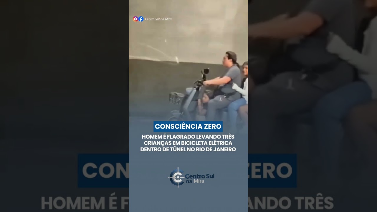 Homem foi flagrado circulando com três crianças em uma bicicleta elétrica dentro de um túnel, no Rio de Janeiro  um local onde esse tipo de veículo não é permitido justamente pelo alto risco de acidentes.