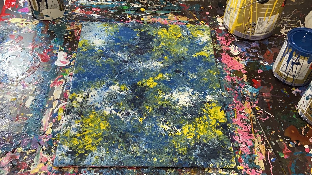 "Fractured Existence" Fractal Abstract Painting Tutorial / Yellow Black Blue White Gloss Enamel