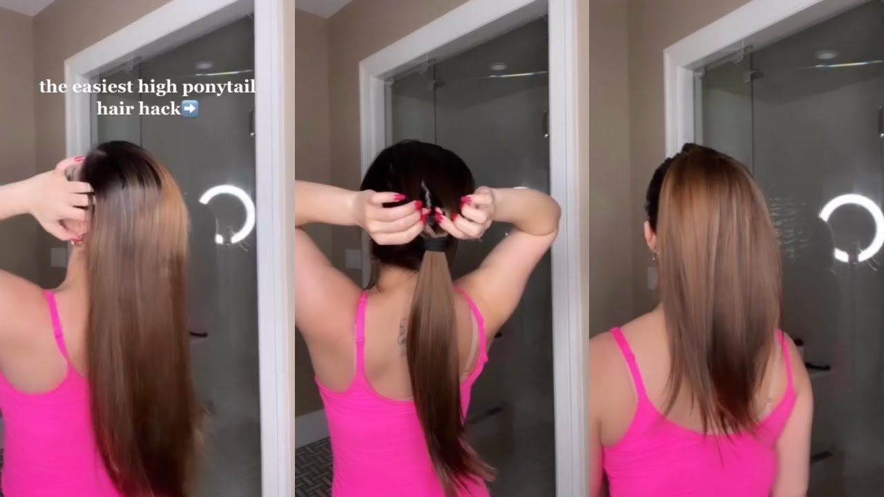 THE EASIEST HIGH PONYTAIL HACK #HAIRSTYLES #PONYTAIL #HAIR #SHORTS