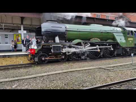 Flying Scotsman Steaming out of York Station. Featuring Wheel Slip!