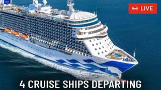 SHIPS TV - 4 Cruise Ships Departing Port of Southampton (LIVE)