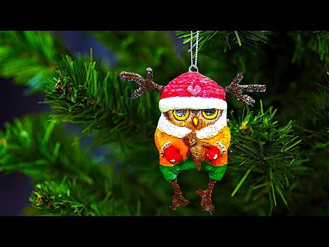 ЁЛОЧНАЯ ИГРУШКА СОВЁНОК.Поделки из ПАПЬЕ-МАШЕ своими руками.CHRISTMAS OWLET.PAPER CLAY craft.DIY.