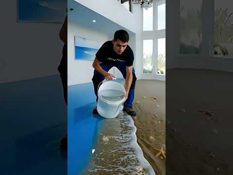 Concrete to Beach! Turquoise Epoxy Resin Floor Makeover #epoxy #floor #home #shorts
