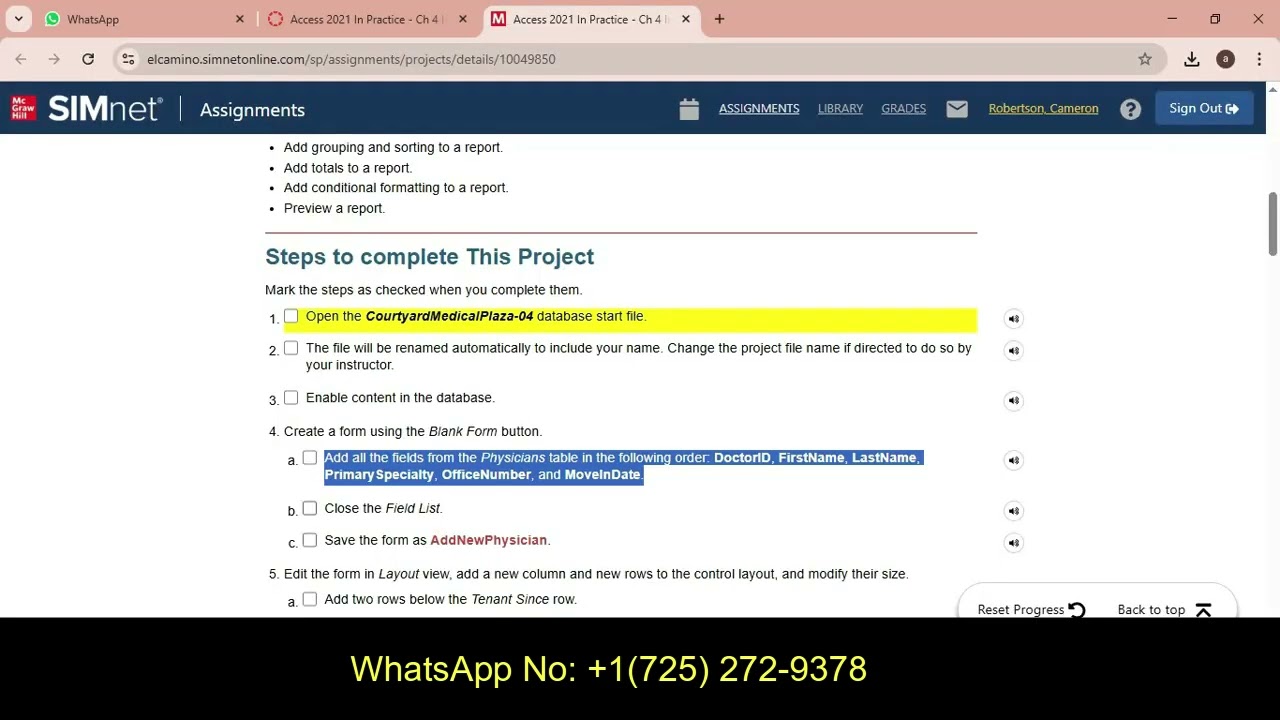 Access 2021 In Practice - Ch 4 Independent Project 4-6 - Courtyard Medical Plaza (Full answer 2025)