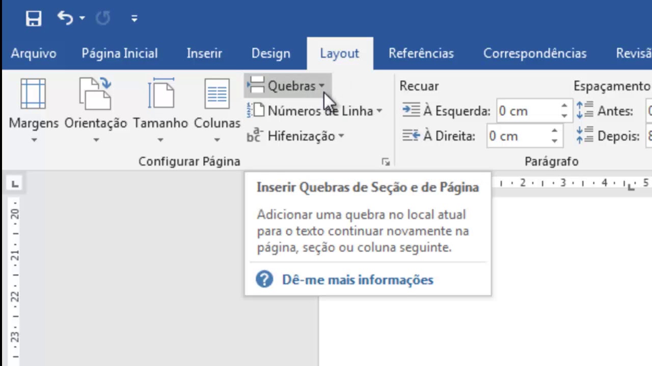 Inserir numeração de páginas a partir da introdução, Word Office 2016