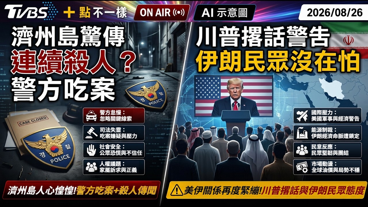 【0826 十點不一樣LIVE】濟州島驚傳連續殺人?警方吃案 川普撂話警告 伊朗民眾沒在怕