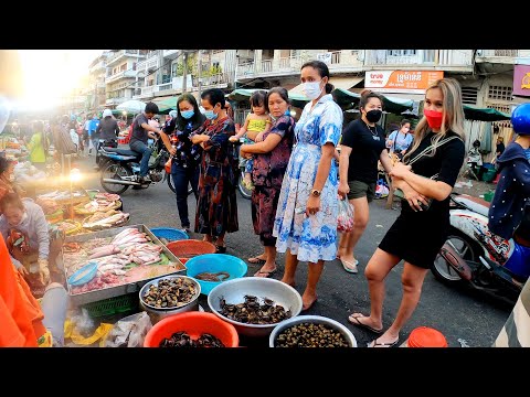 Cambodian Wet Market Scene, Morning & Evening Food Market in Phnom Penh