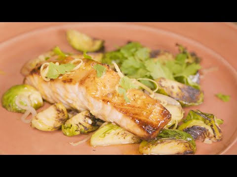 Mike's Hot Honey Oven-Roasted Salmon & Charred Brussels Sprouts Recipe