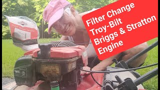 Filter Change for Troy Bilt Lawn Mower     KimTownselYouTube