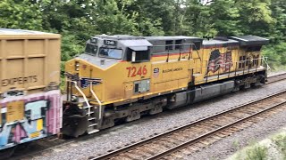 7 Locomotive Train! DPU Middle &amp; End, Union Pacific Train In Saint Louis Missouri! Fast Amtrak Train
