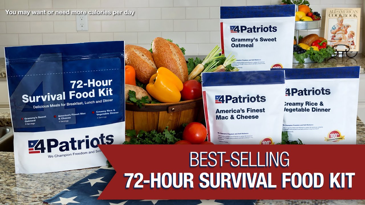4Patriots 72-Hour Survival Food Kit video showcasing the prepared food and customer reviews.