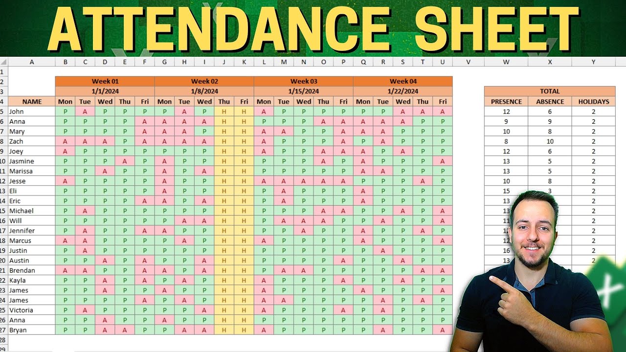 How to Make an Attendance Sheet in Excel | Free File | Automatic with Formulas