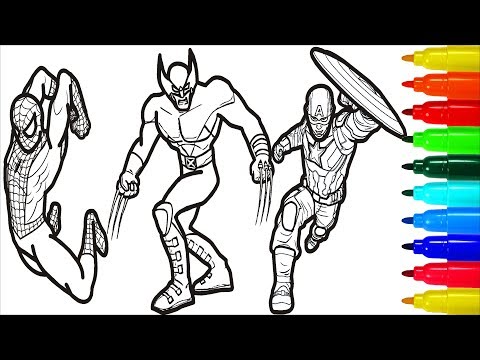 Spiderman Iron Man Captain America Wolverine Thor Coloring Pages Markers | Superheros Coloring Pages