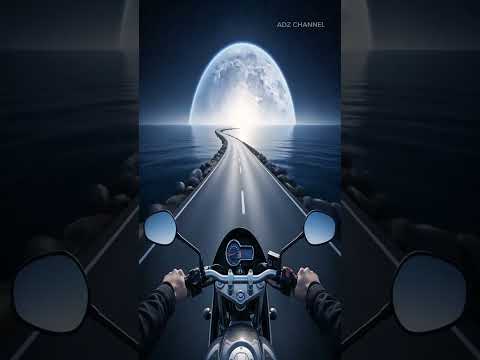 #short#Riding a motorcycle with a beautiful view of the moon and the beach.