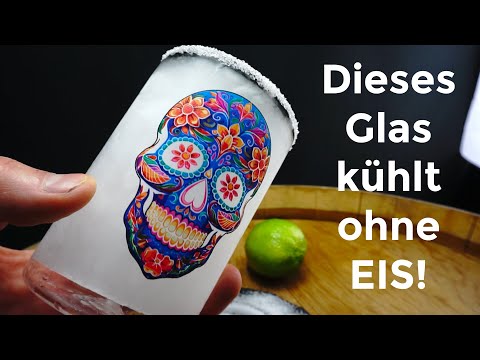 Selbstkühlendes Glas mit Bedruckung: CoolDownDrink Limited Edition Mexican Skull und SWITZERLAND