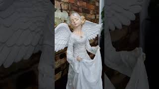 Andělka Clarissa bílá  s LED čajovou svíčkou  cca 49 cm- Powertex