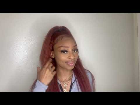 Kinky Straight Reddish Brown Hair Wig Auburn Yaki Straight Lace Front Wigs 24inch