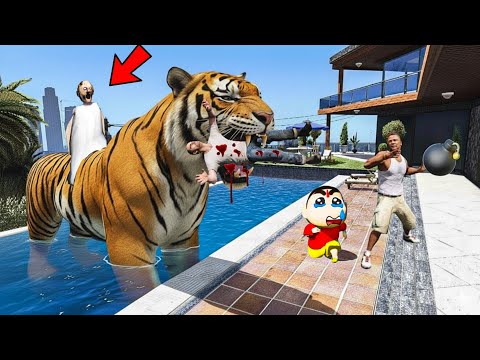 Tiger Attack Granny & Saves Shinchan Doraemon Franklin in Gta v in Telugu