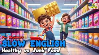 Grocery Shopping Challenge! 🛒 Healthy vs Junk Food | Learn English with Family (A1 - A2)