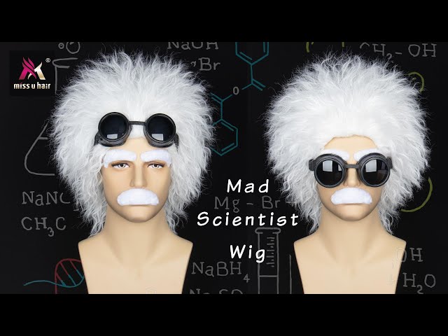 Vídeo relacionado con UILYNIU Juego de disfraces de Mad Scientist - 3 piezas Profesor Peluca con bigote y barba blanca para Cosplay, fiesta temática y festival