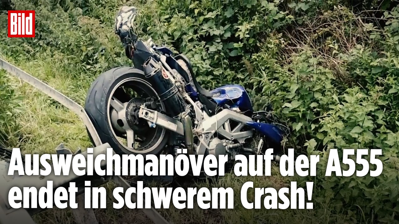 Schwerer Unfall auf der A555: Autofahrer erfasst Motorradfahrer bei Bornheim – Biker schwer verletzt