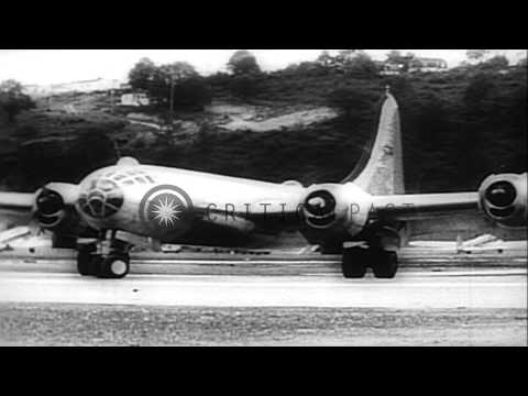 A United States Army Air Force B-29 Superfortress heavy bomber aircraft takes off...HD Stock Footage