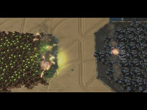 Starcraft 2 - 500 banelings vs 50 Siege Tanks (siege)