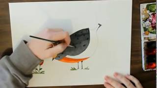 ציור מים - ציפור - רחל שטוב