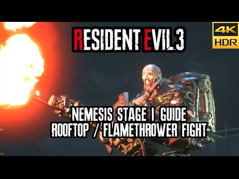 Nemesis Stage 1 Boss Fight Guide - Rooftop Flamethrower Encounter - Resident Evil 3 Remake [4k HDR]