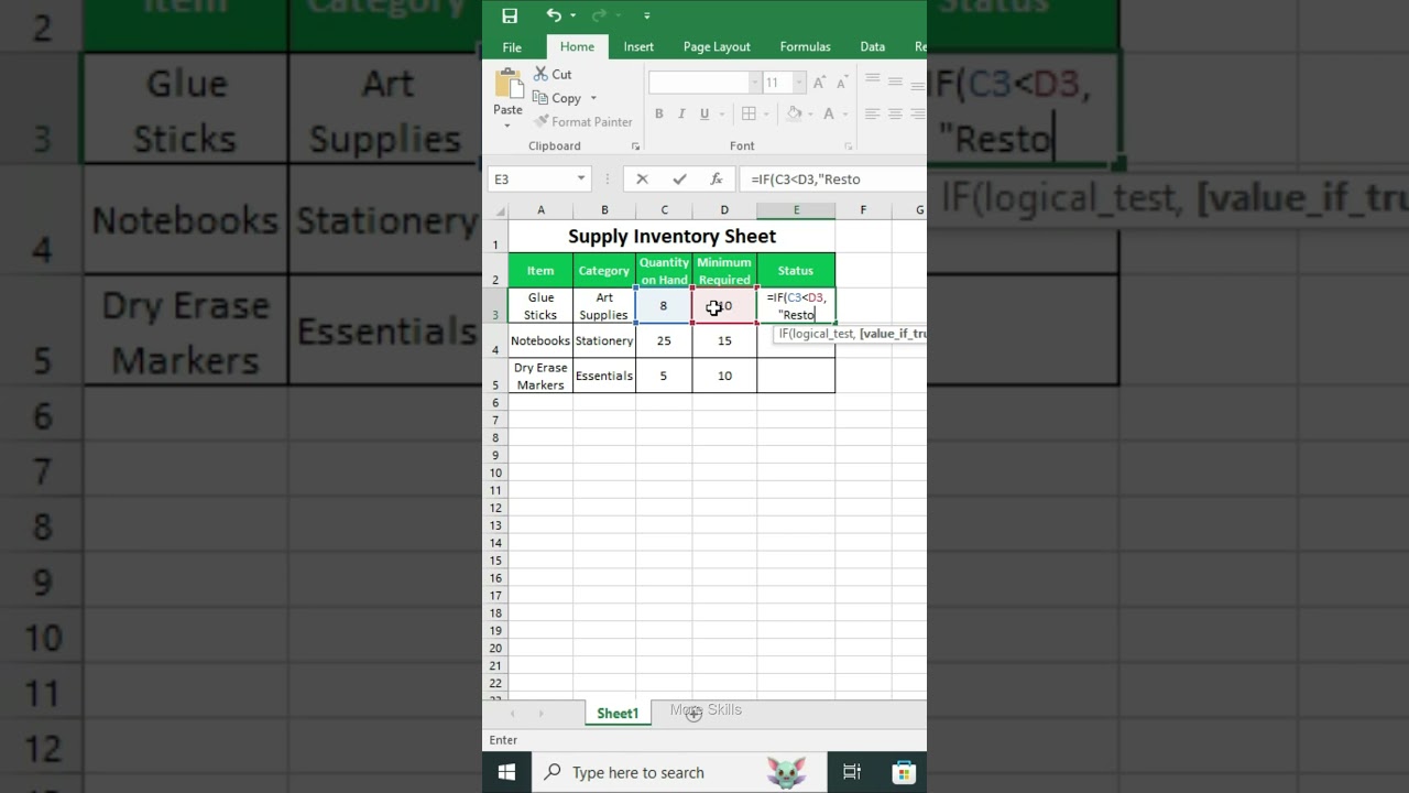 Supply Inventory Sheet in Excel #excel #exceltricks