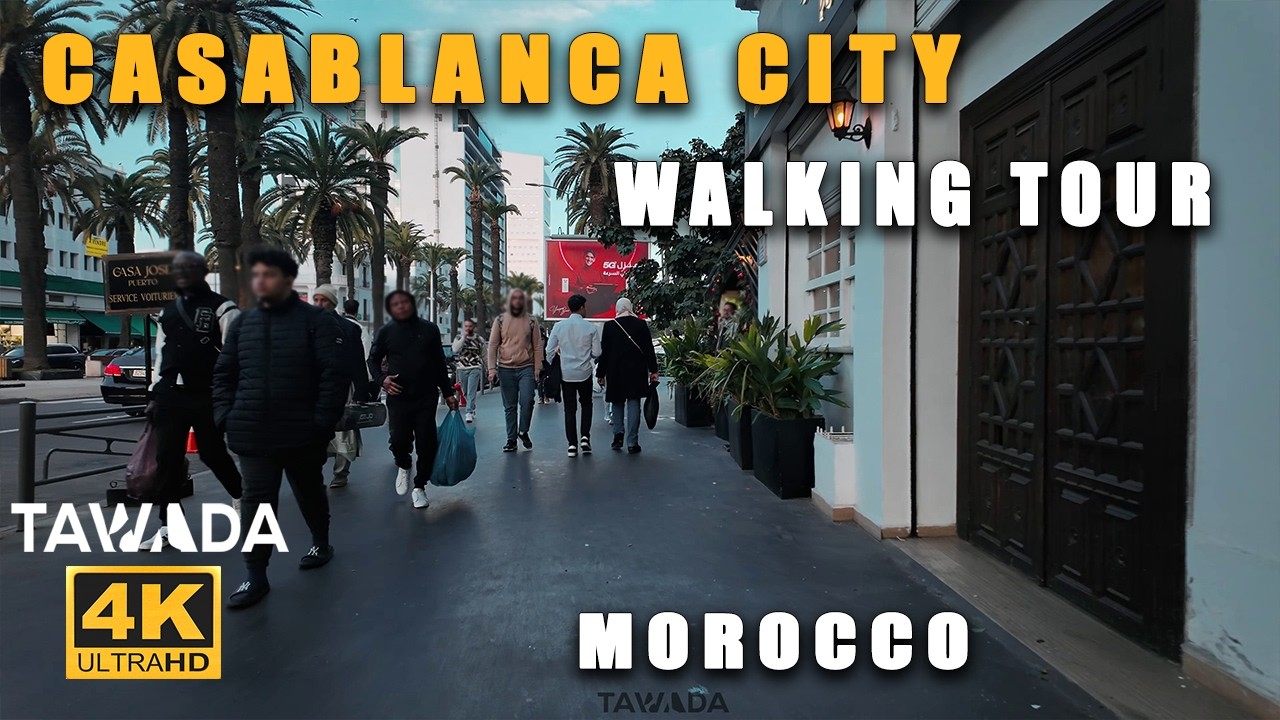 Immersive street-level walking tour through Casablanca Marina, Morocco, showcasing authentic urban landscapes, local architecture, and the vibrant atmosphere of the city's neighborhoods