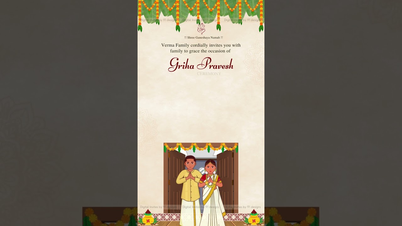 Floral Arch Griha Pravesh Invitation