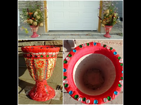 DIY Mosaic Ceramic Glass Cement Tall Large Flower...