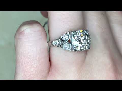 2.76ct Old European Cut Diamond & Leaf Motif Platinum Engagement Ring - Moreland Ring - Hand Video