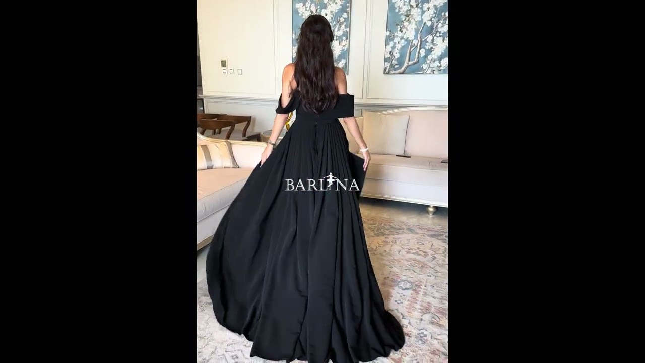 فستان اوف شولدر أسود بذيل طويل - XXL