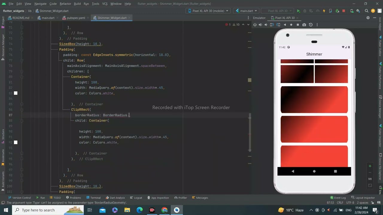 How to create a Shimmer effect in flutter. Shimmer dart package