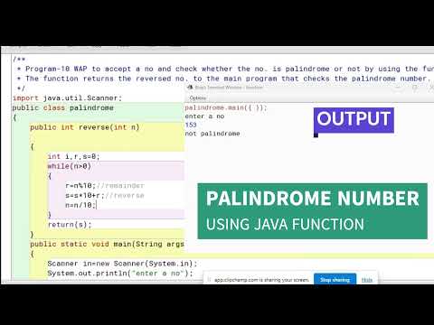 Palindrome Number Program Using Java Function 10th Icse Java Function Video13 Program 10
